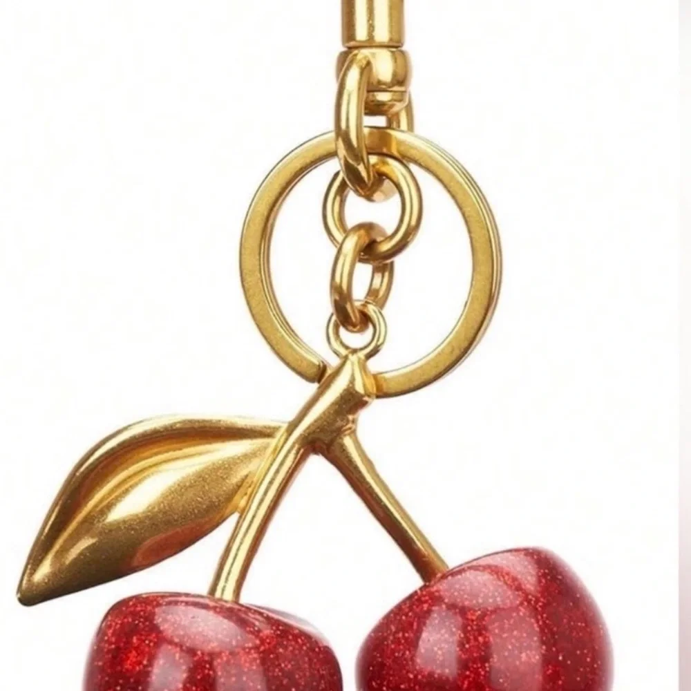 Cherry Bag charm  with Gold Cherry Charm - Picture 2 of 3